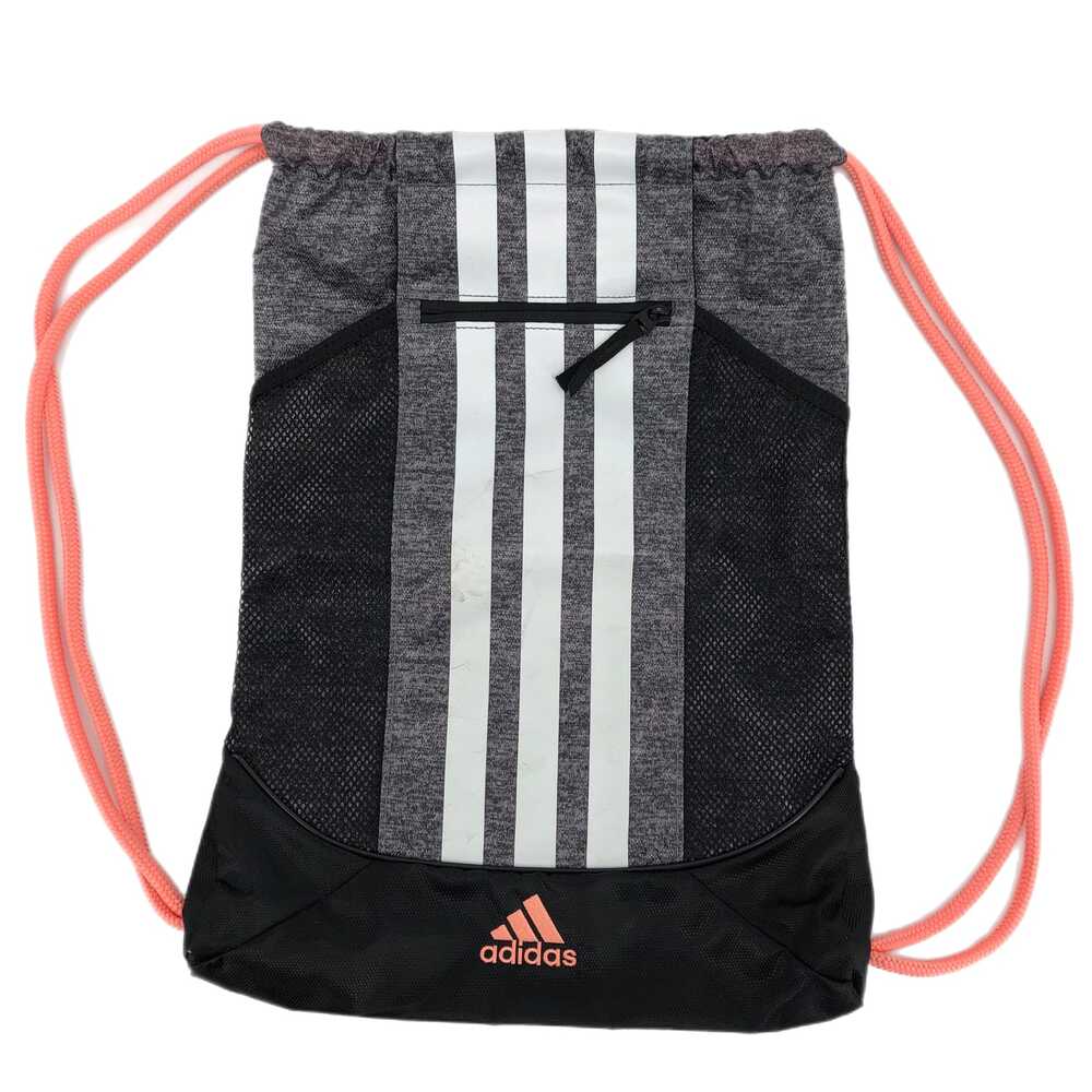 Adidas Gray & White Striped Bucket & Drawstring Bag | Medium Size